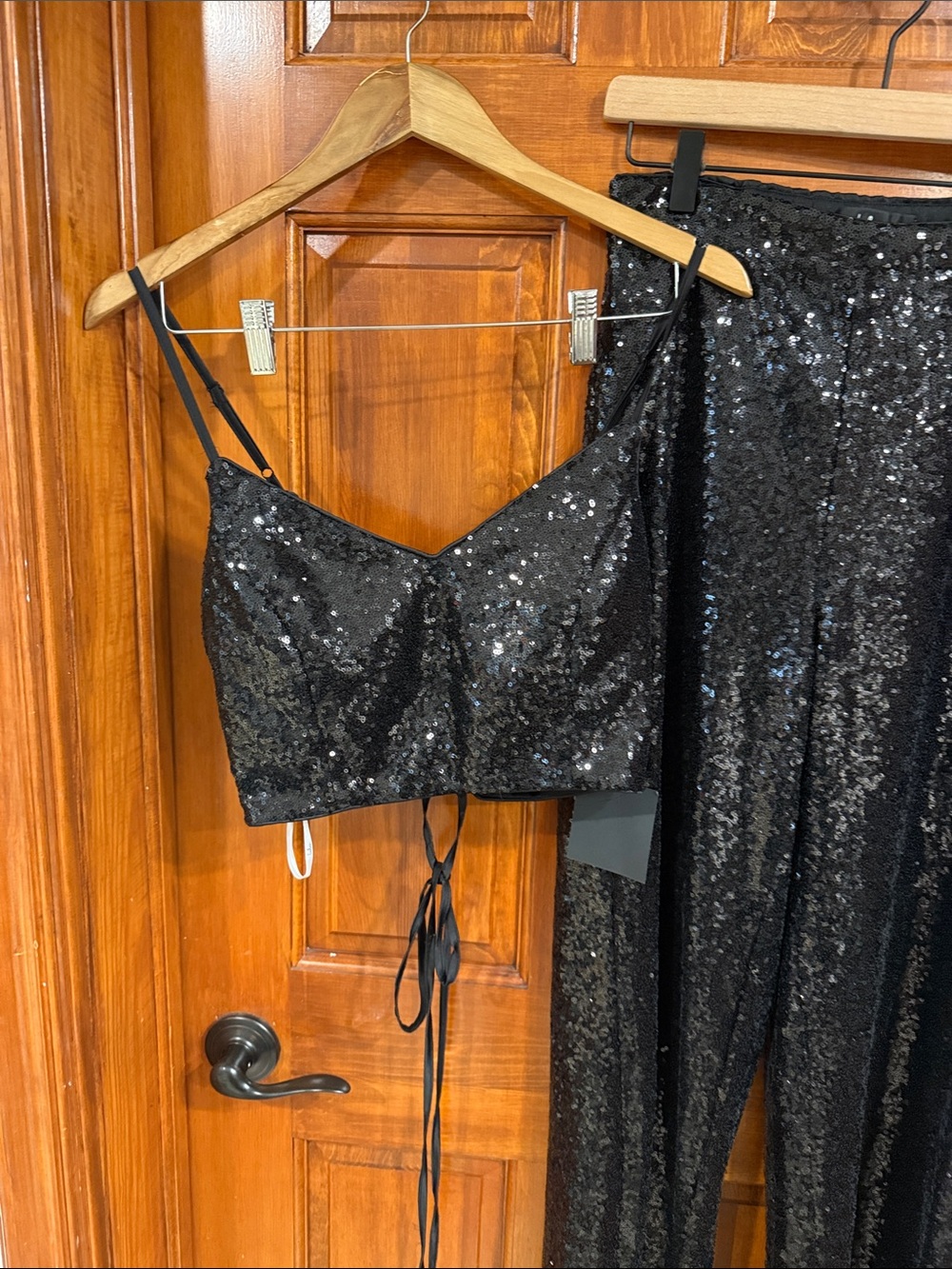 Lulu's Black Sequin Cropped Cami & Wide-Leg Pants - Picture 2 of 8